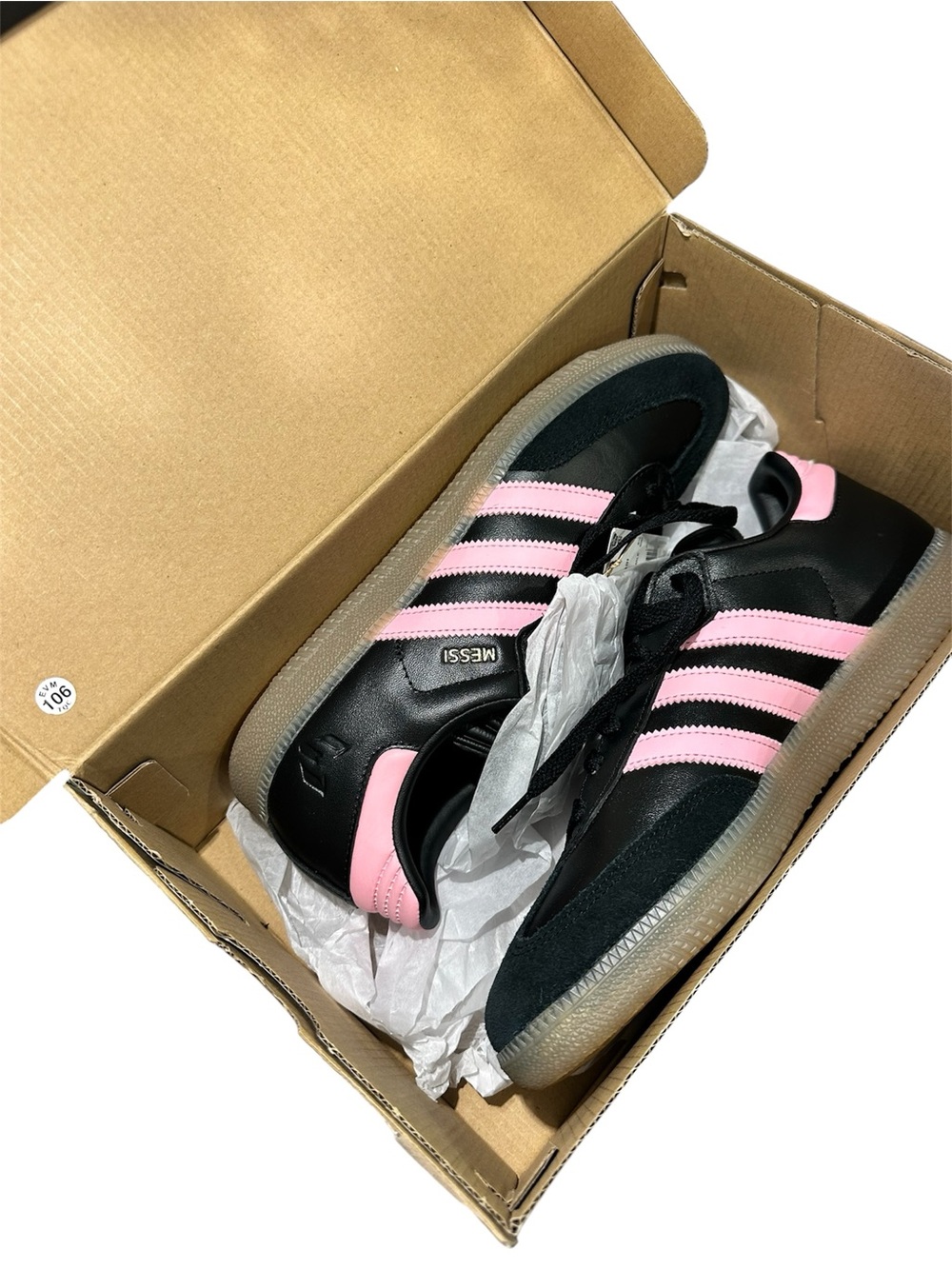 adidas Black & Pink Leather Samba Messi Sneakers Womens 10.5 Men 9 NWT - Picture 11 of 12